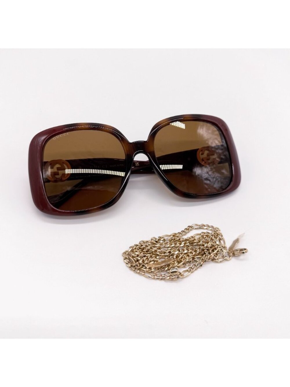 NEW GUCCI SUNGLASSES GG1029SA 003 HAVANA OVERSIZED WOMEN GUCCI WITH CHAIN - Picture 4 of 13